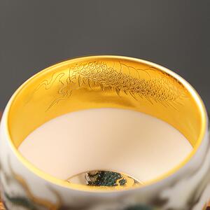 祥龙吐瑞羊脂玉瓷茶杯蓝龙品茗杯家用高档素烧白瓷主人杯功夫杯子