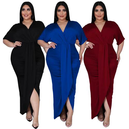 Large size women's long sleeved collar dress