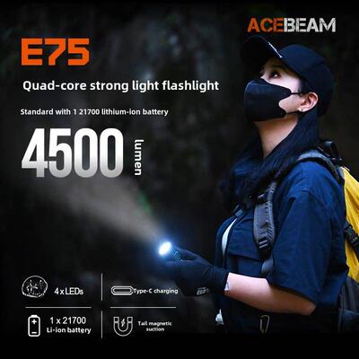 Acebeam手电筒E75手电筒强光超亮远程可充电Edc便携式户外战术尾