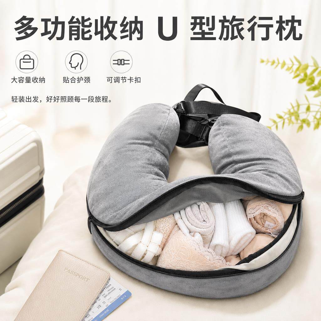 不做廉航托运人！可塞衣服u型枕旅行可携式挂颈衣物填充收纳袋颈