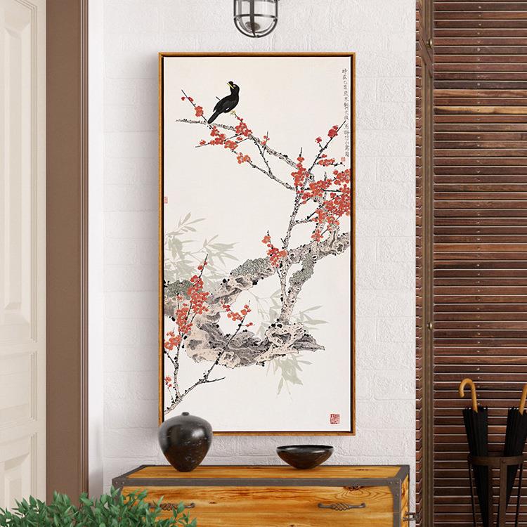 富贵有花鸟 新中式入户玄关装饰画风水竖版过道墙面挂画书房墙画