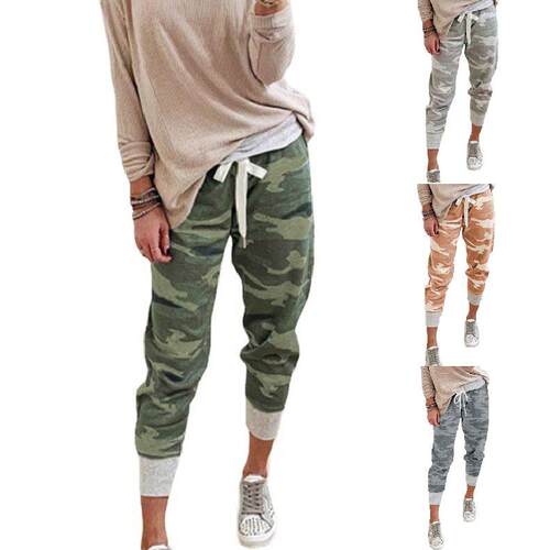 Women's Camo Drawstring Jogger Pants American Casual Style