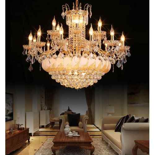 复式楼客厅水晶大吊灯酒店大厅灯办公楼梯吊灯别墅黄色水晶吊灯具