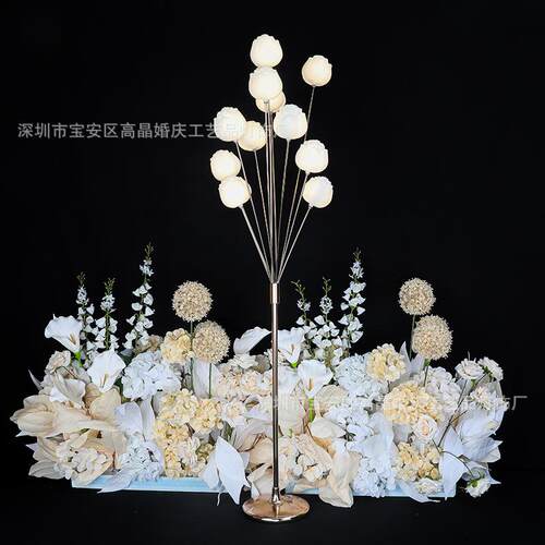 婚道具铁艺电镀路引灯1头发光装饰庆玫瑰花布泡1泡RKM婚礼堂舞台