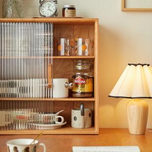 实木玻璃门收纳柜全樱桃木水杯茶具咖啡角收纳架手办展示柜置物架