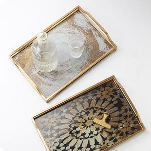 轻奢玻璃收纳托盘果盘长方形茶盘高级感装 欧式 饰盘家用水杯置物盘