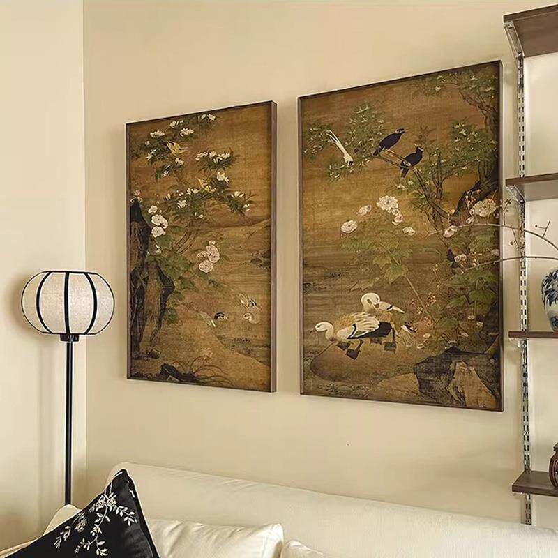 四季花鸟宋代美学新中式装饰画中古风客厅沙发墙入户组合挂画