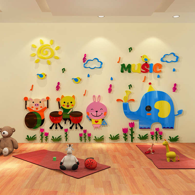 卡通音乐森林动物3d立体墙贴儿童房装饰贴纸幼儿园墙面布置墙贴画图片