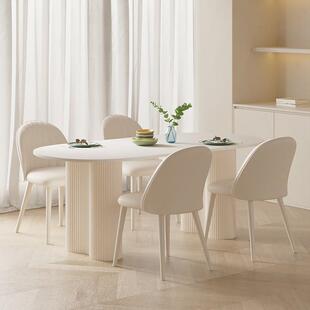 奶油风家纯白岩餐桌用小户型轻奢zwj-cz00现代简板吃饭桌法式约餐