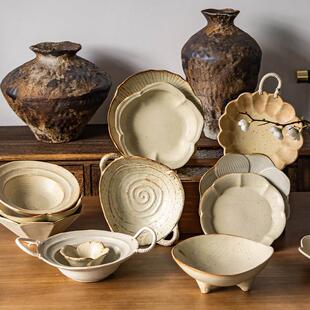 【覆古粗陶大合集】手作粗陶饭厅沙拉料理碗民宿用盘子蘸料碟果盘