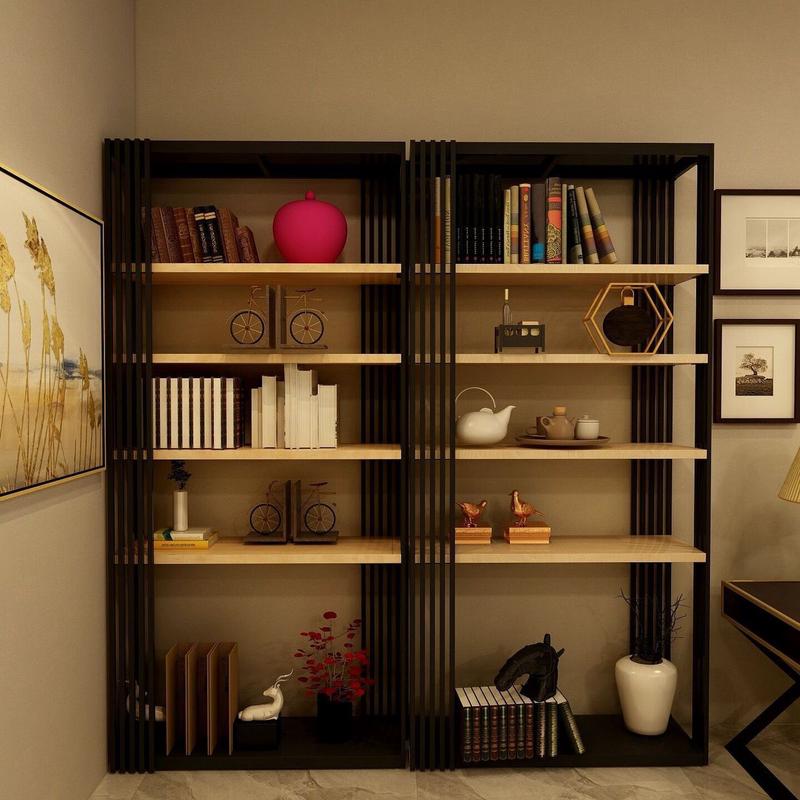 新中式铁艺书架落地现代博古架办公室书柜隔断置物架工业风展示架