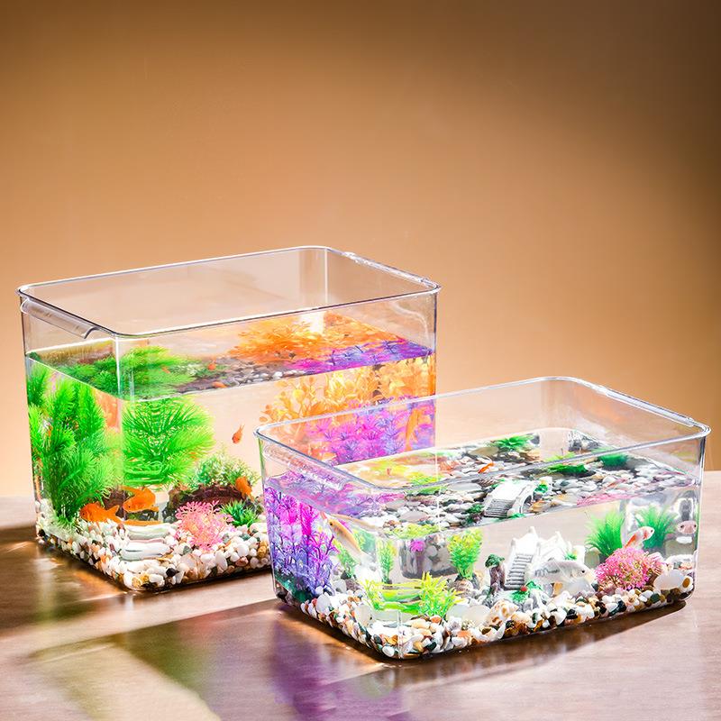 微景观防摔高透乌龟缸办公室观赏小鱼缸居家用小形水培植物金鱼缸