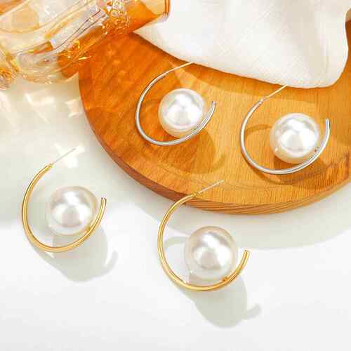 Big Pearl C-shaped Earrings for Female Pearl Girls大珍珠C形