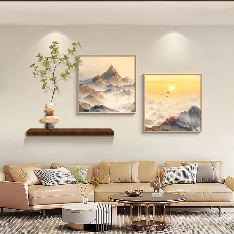 背有靠山客厅沙发背景墙装饰画日出东方挂画东墙风景画玄关组合画