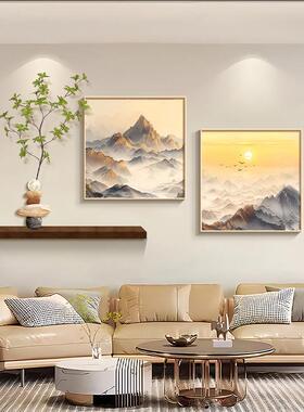 背有靠山客厅沙发背景墙装饰画日出东方挂画东墙风景画玄关组合画