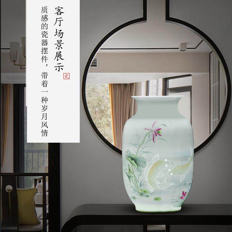 景德镇陶瓷器大师手绘半刀泥粉彩插花中式家居客厅博古架装饰摆件