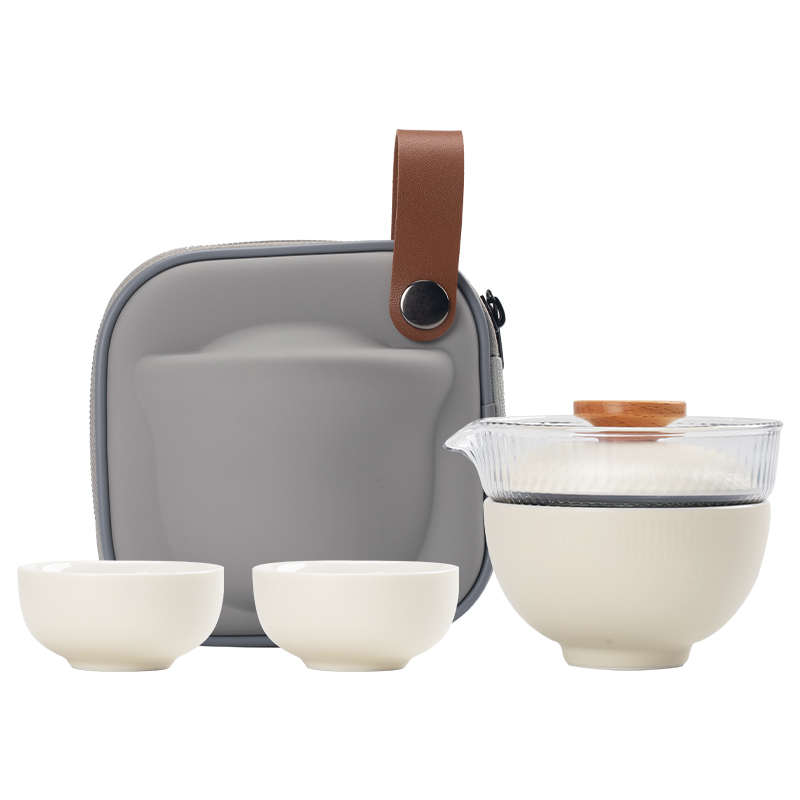 奶油黄便携式旅行茶具小套装简易户外游手抓泡茶壶茶杯露营快客杯