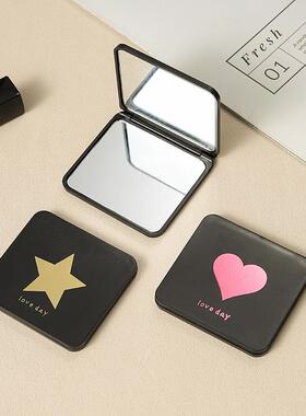 Cartoon Black Shell Double-Sided Cosmetic Mirror, Portable a