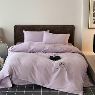 60支长绒棉赫本猫刺绣四件套纯棉全棉亲肤柔软纯色床单被套床品