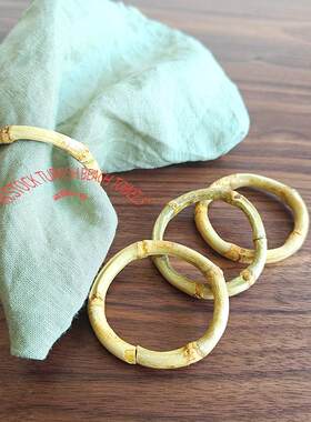4个 Natural Bamboo Napkin Rings竹子圈餐巾环扣木质手工餐巾圈