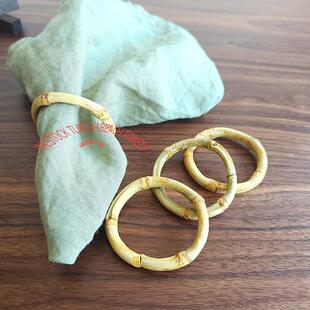 4个 Natural Bamboo Napkin Rings竹子圈餐巾环扣木质手工餐巾圈