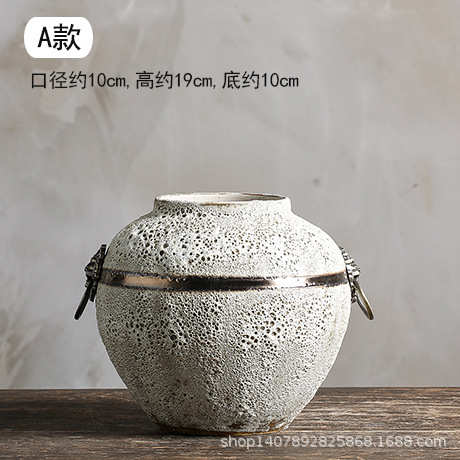 客厅粗落陶景德镇干花盆花瓶摆件插花旧装饰陶瓷地大土复古陶罐做