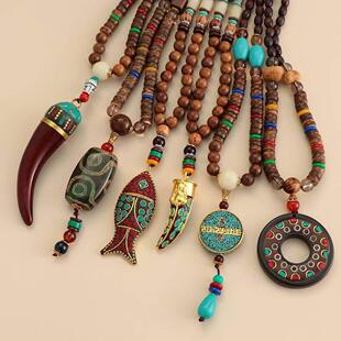 Unisex Handmade Nepal Buddhist Mala Wood Beads Pendant0