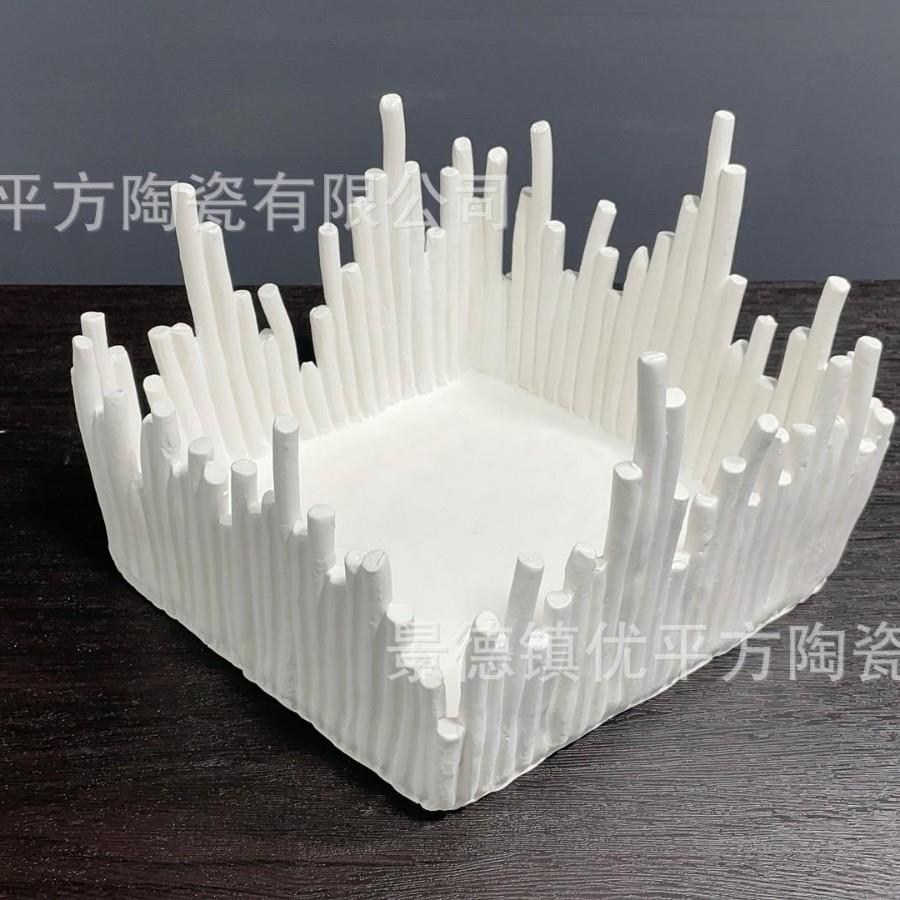 新中式陶瓷果盘摆件禅式客厅酒柜家居软装饰工艺品高级捏泥条创意