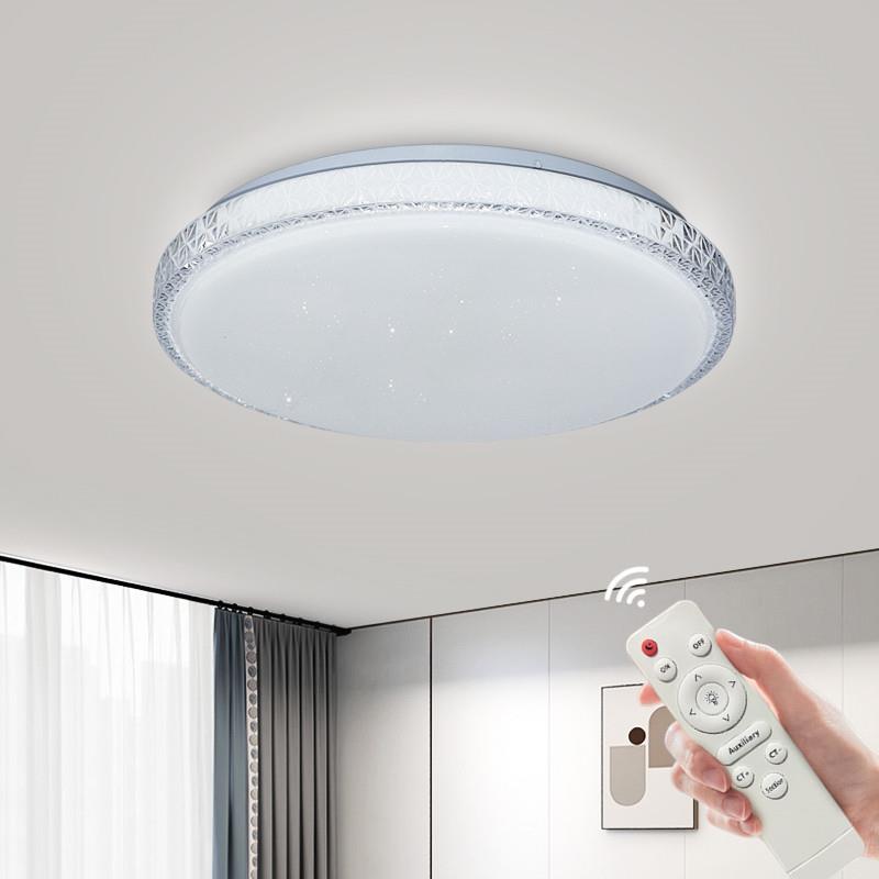 LED钻石圆形吸顶灯三色变光带遥控器无极调光卧室书房客厅灯具