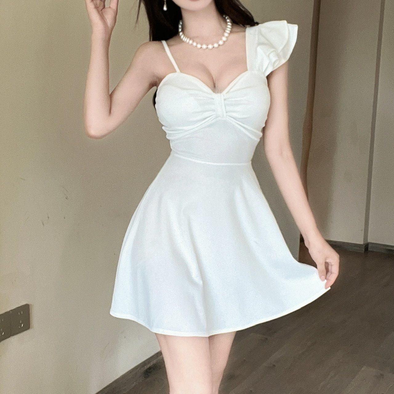 夏装网红夜场工作服低胸深领蓬蓬吊带字裙夜总会性感连衣裙女装