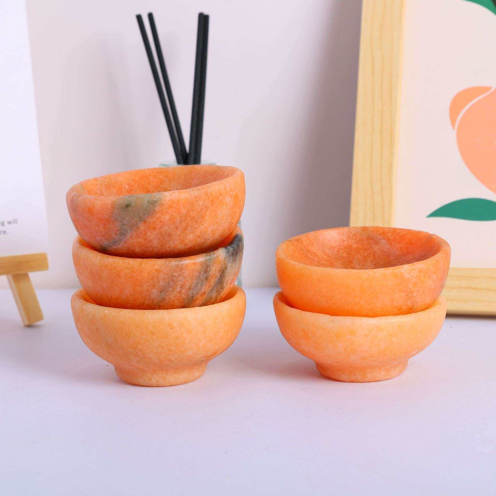 天然水晶多材质小碗原晶石打磨家居装饰净化消磁碗水晶工艺品绢花