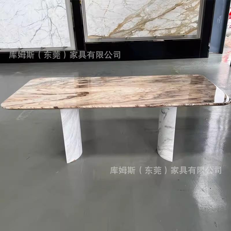 意大利欧式极简天然大理石餐桌现代别墅样板房西餐厅圆形餐桌
