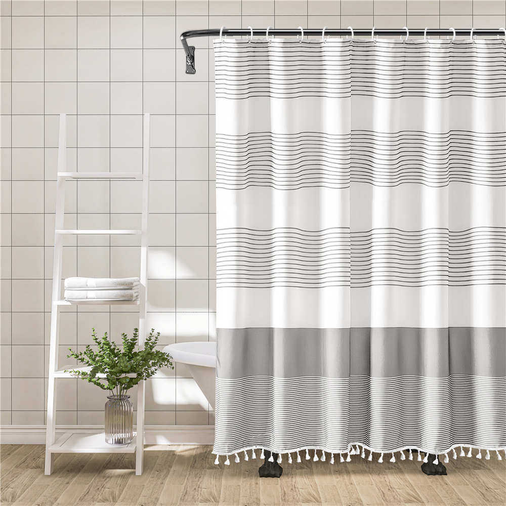源头工厂爆款印花竹节布条纹简约流苏防水加厚浴室浴帘卫生,家庭/个人清洁工具,浴帘,淘宝优惠券,粉丝福利购,淘宝优惠卷