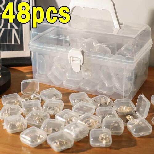 48 Mini Plastic Storage Box Transparent Square Box Earrings