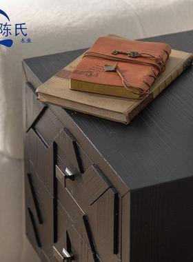 欧式轻奢床奢收头柜FIU实木简约轻储物柜现代小户型黑色储物边纳