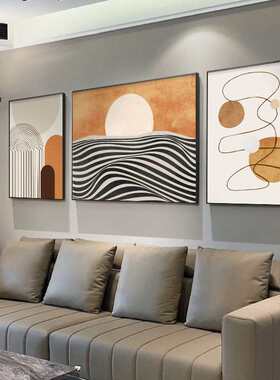 背景线条墙组合现代壁画客厅橙色福三联简约装饰画沙发挂画抽象鹿