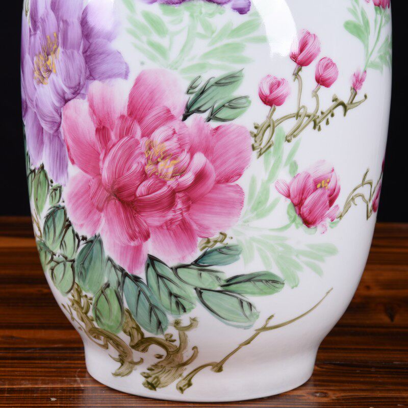 大师手绘牡丹花瓶景德镇陶瓷花瓶中式客厅玄关电视柜插花装饰摆件