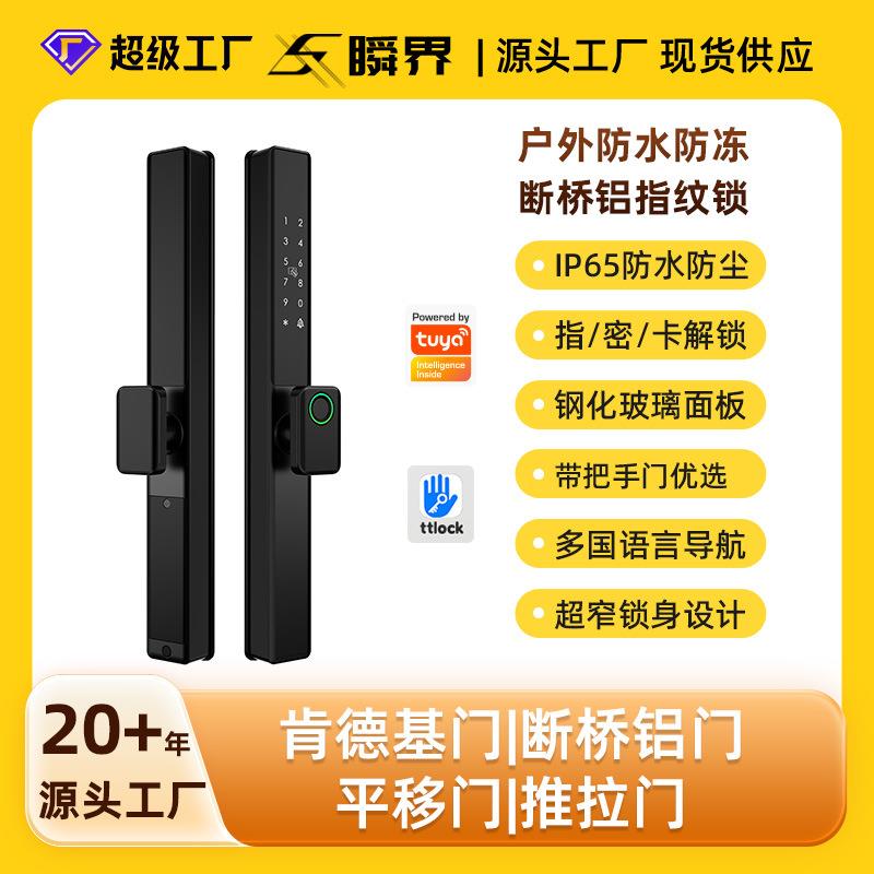 双面指纹密码防水窄边马来西亚热销铁艺门推拉门刷卡锁智能锁