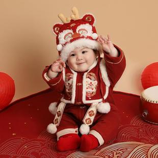 婴儿拜年服冬季连体衣百天周岁抓周礼服男宝女宝新年喜庆过年衣服