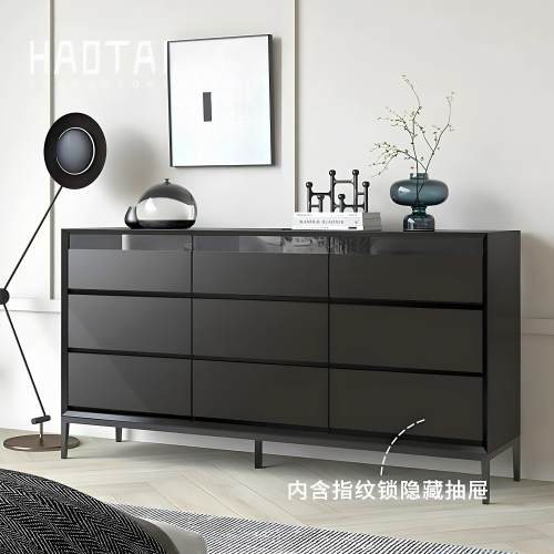 意式极简烤漆九斗柜北欧现代客厅卧室阻尼抽屉储物收纳指纹锁柜子