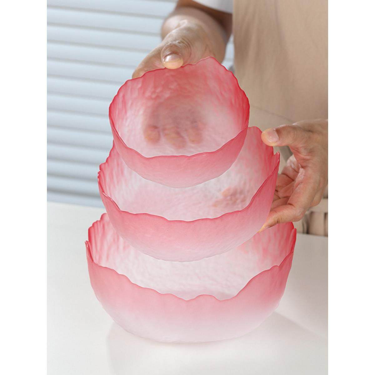 日式莲雾粉玻璃沙拉碗网红蔬菜水果玻璃碗套装家用冰粉餐具甜品碗,餐饮具,碗,淘宝优惠券,粉丝福利购,淘宝优惠卷