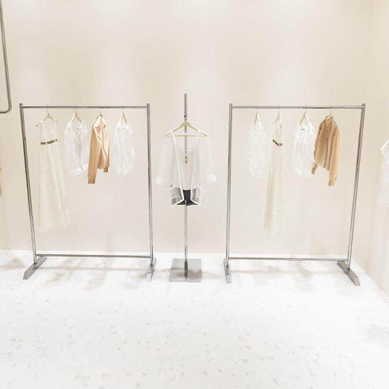 服装店挂衣架不锈钢银色陈列货架女装店展示架简约落地式中岛架