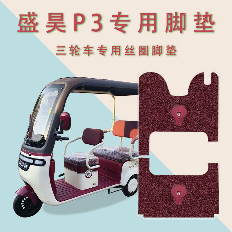 适用盛昊P3电动三轮车脚垫防滑丝圈耐磨专用脚踏板踩垫踏皮垫p3