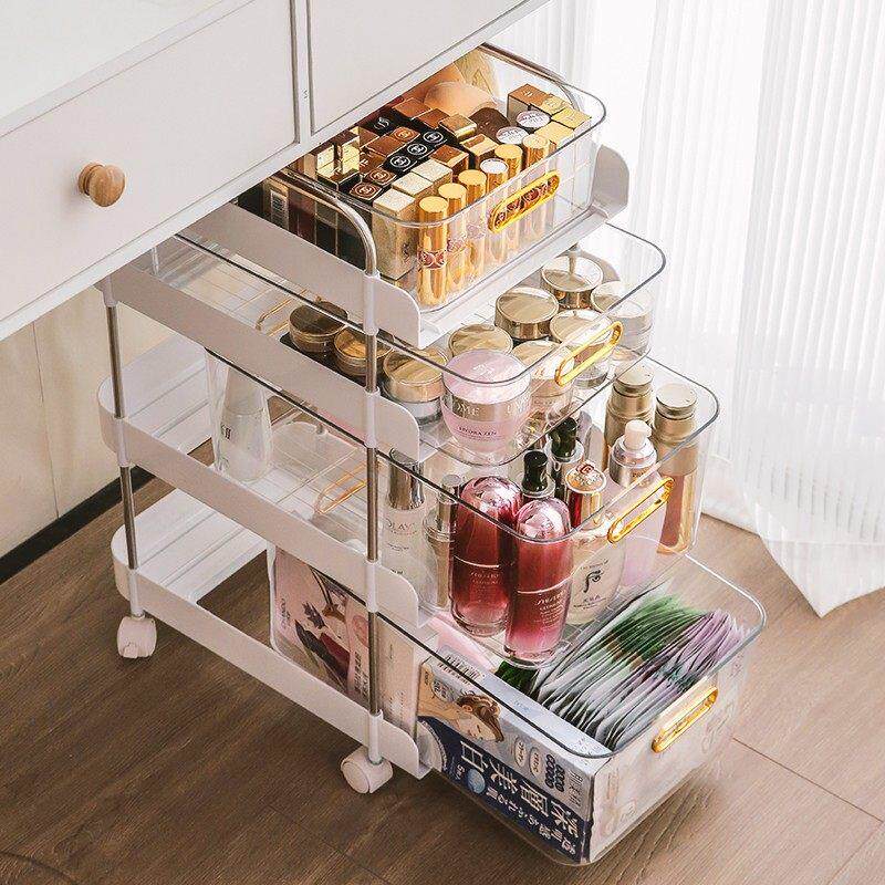 化妆品置物架桌下收纳柜落地推车化妆室大容量压克力化妆台护肤盒
