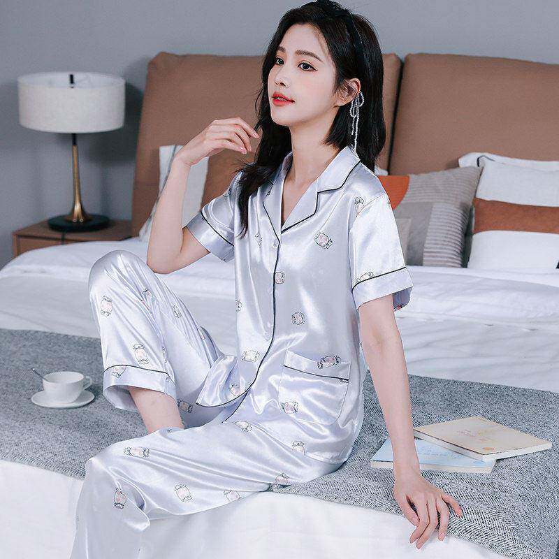 大码冰丝睡衣女2026春夏季薄款丝绸短袖两件套韩版夏季家居服套装