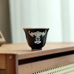 手工嵌银蝠从天降如意压手杯功夫茶具陶瓷家用品茗杯主人杯单杯