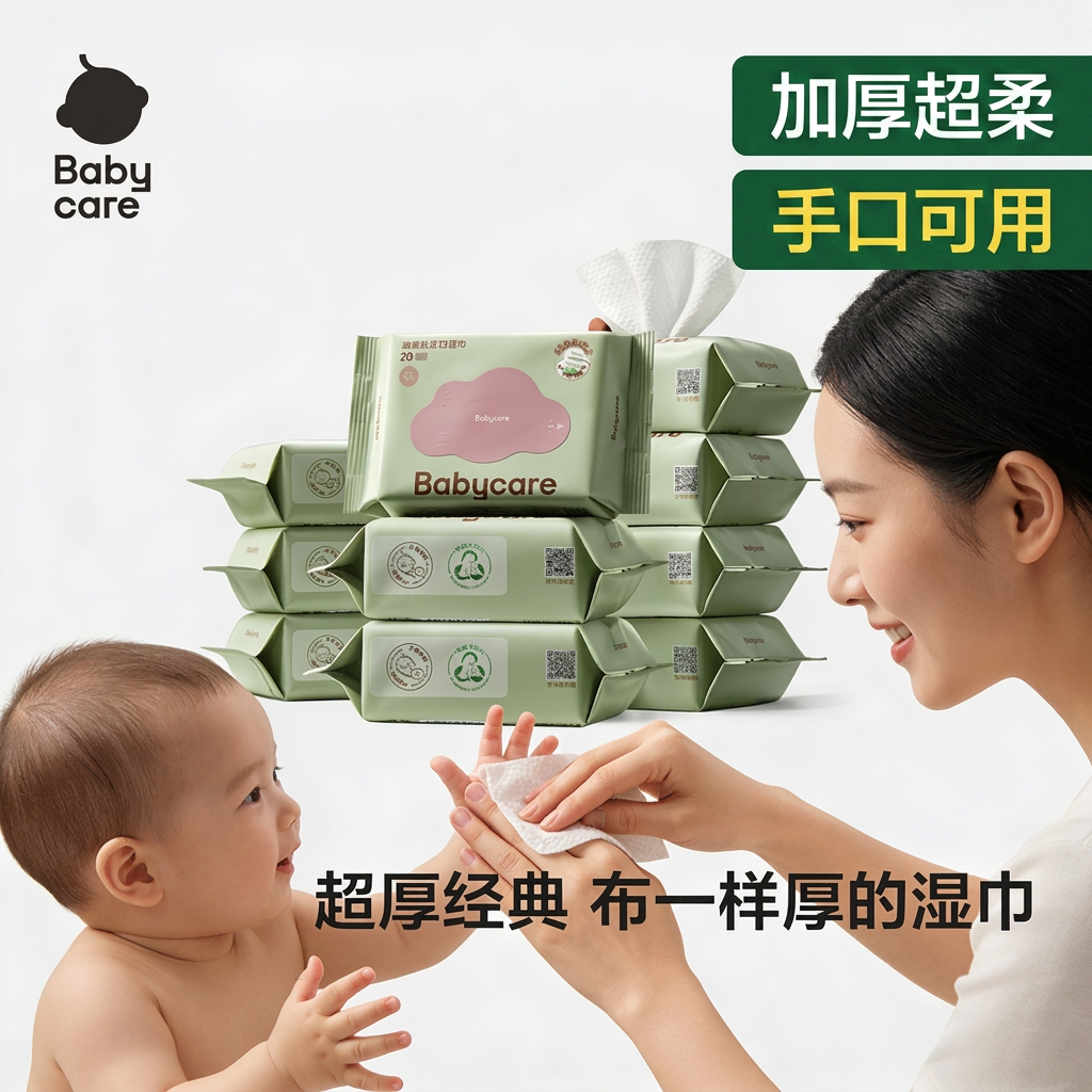 babycare婴童湿巾加厚新生儿手口可用80抽旅游便携装超柔亲