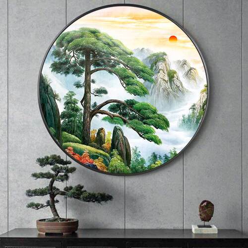 迎客松批发大气2023玄关绣8yrp4t线简单自己十字绣新款客厅山水画