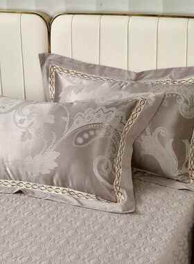 高端人欧式轻奢FQY风贡缎提花枕套一对装结婚大红色庆枕套单枕芯