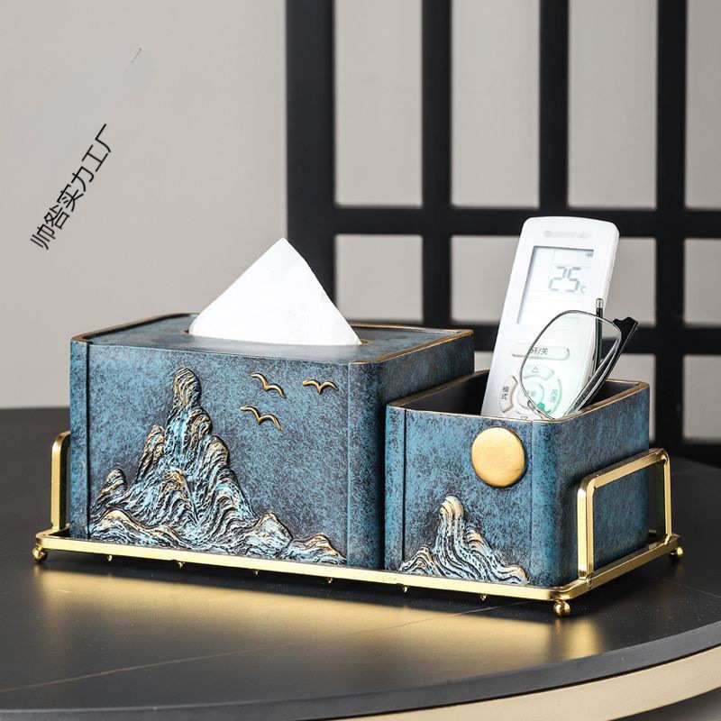 新中式创意纸巾盒客厅茶几摆件禅意家居装饰品中式玄关收纳抽纸盒